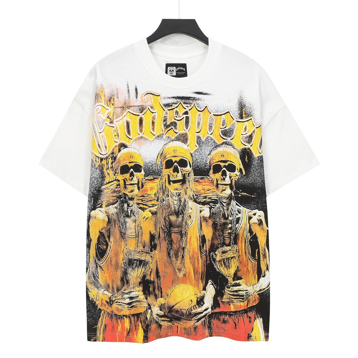 Godspeed Skeleton Basketball Champions Vintage Short‑Sleeve Tee (White)