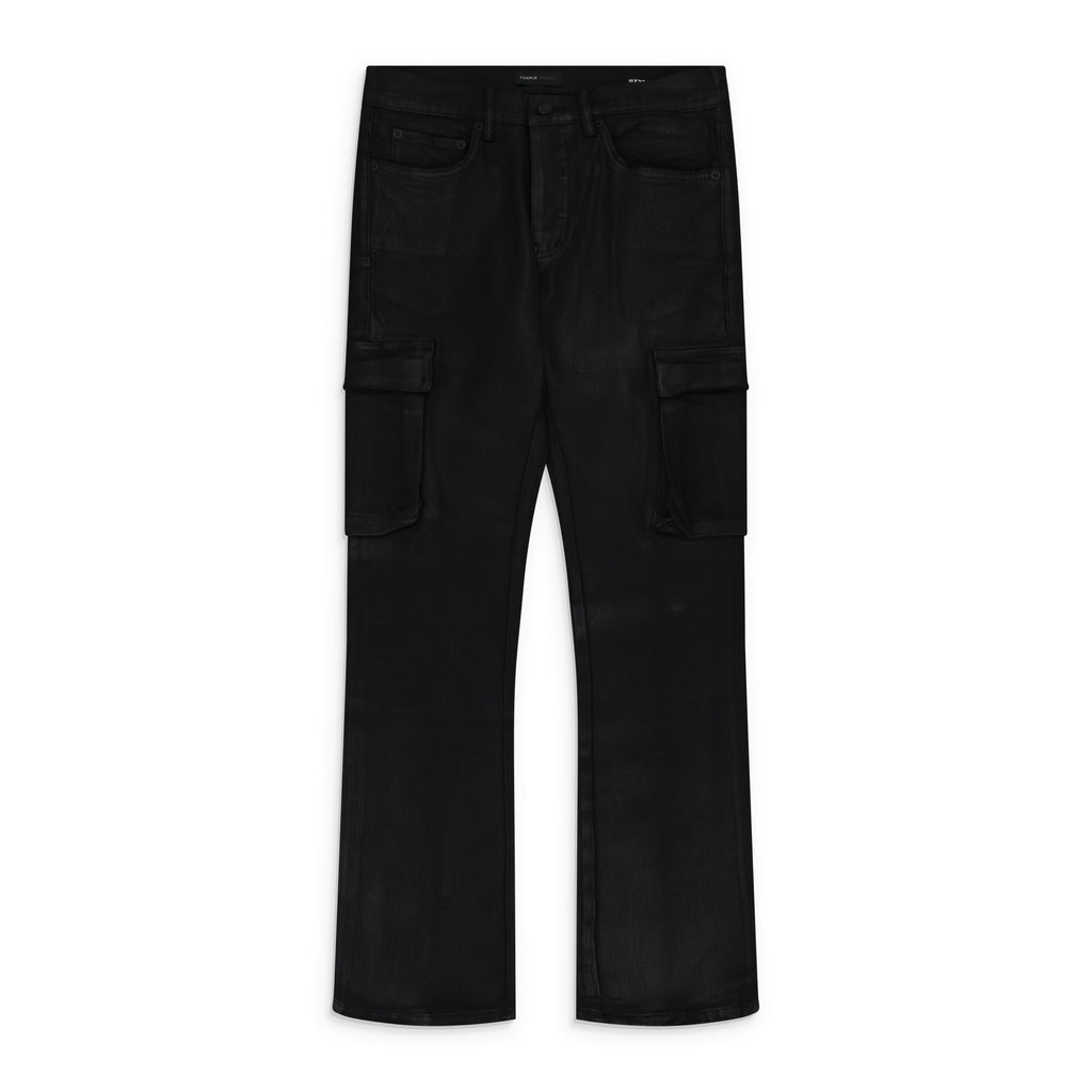 Black Coated Cargo Flare Jeans