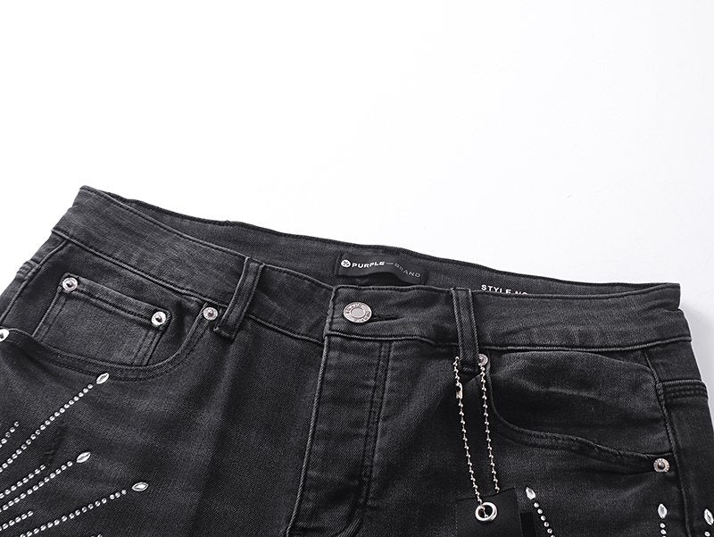 Purple Brand Rhinestone Sunburst Flare Jeans