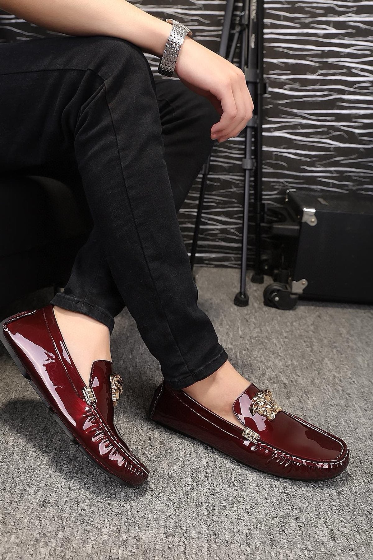 Versace Burgundy Ornament Loafers