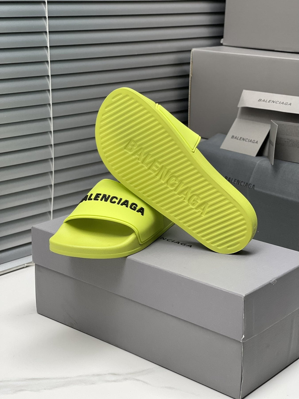 Balenciaga Neon Yellow-Green Slide Sandals