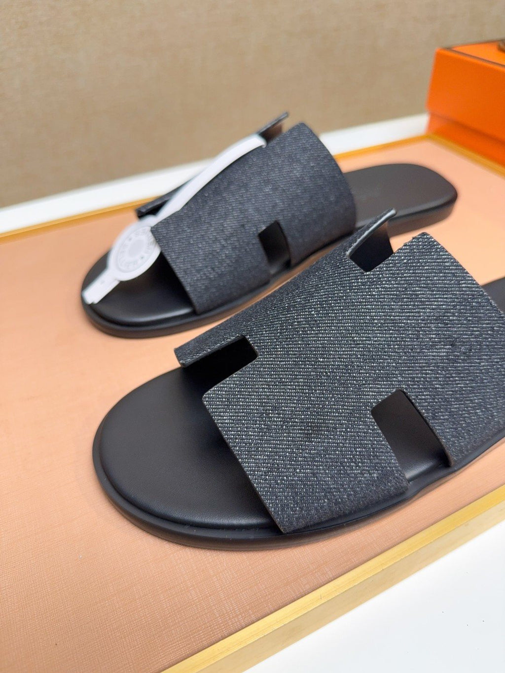 Hermès Black H-Strap Slide Sandals